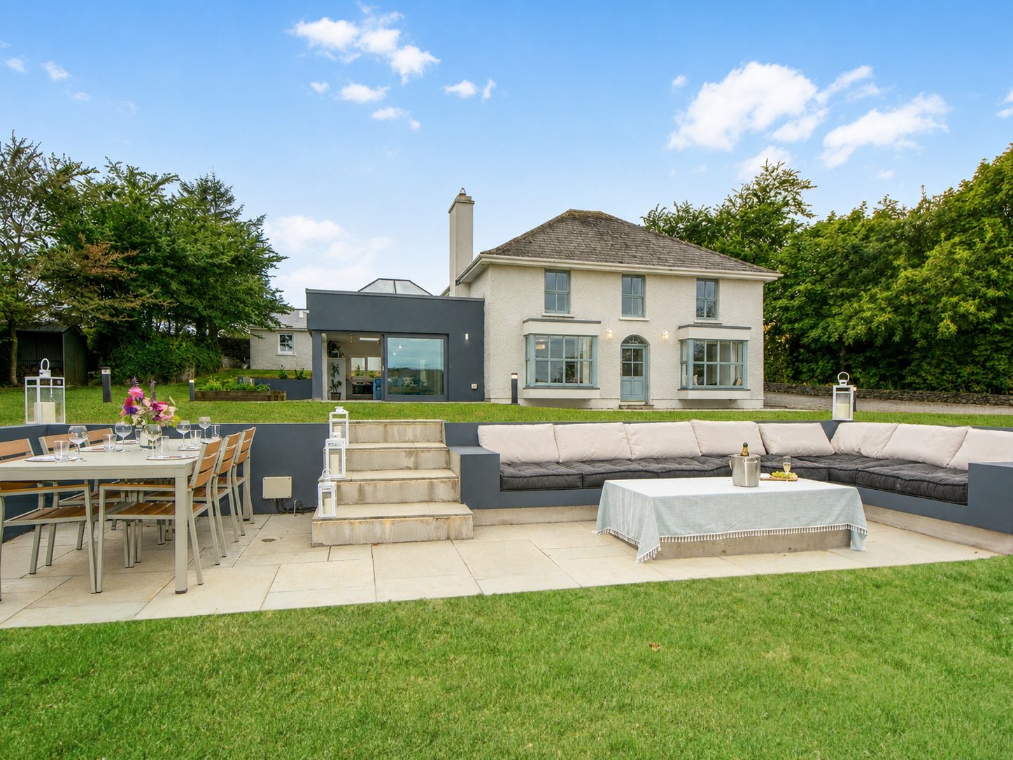 Strandville's sunken seating area and house beyond